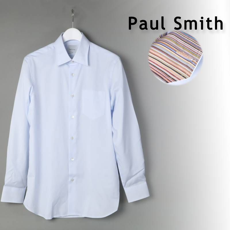 Paul Smith ポールスミス ブロード ドレスシャツ | 553102 ライトブルー シグネチャーストライプ ビジネス カジュアル セミワイドカラー レギュラーフィット 日本製 長袖 シャツ L -415