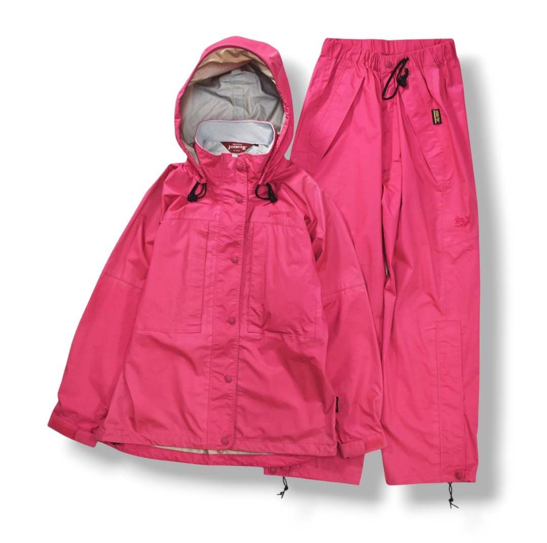ジェーンリバー バイ アシックス JANERIVER BY ASICS ゴアテックス GORE TEX レイン ウェア セットアップ 上下 マウンテン パーカー ジャケット x ナイロン パンツ M ピンク レディース