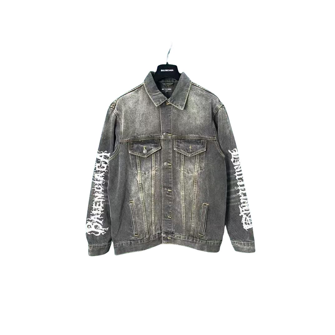 Balenciaga デニムジャケット ブラック グラフィックプリント - メルカリ