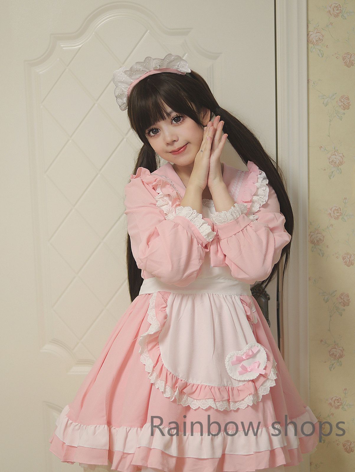 メイド服 制服 コスプレ衣装 ワンピース+蝶ネクタイ 赤 2XL メイド服 制服 コスプレ衣装 ワンピース+蝶ネクタイ 赤 2XL
