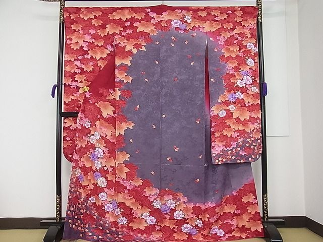 平和屋1□極上 振袖 駒刺繍 楓舞花文 暈し染め 金彩 逸品3s20402