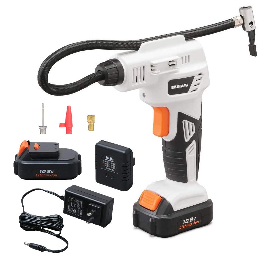 アイリスオーヤマ 電動空気入れ コードレス 自転車 自動車タイヤ可 バッテリー付属 10.8V 空気圧測定機能付 オートストップ機能付 JAC10 共通バッテリーシリーズ バッテリーあり