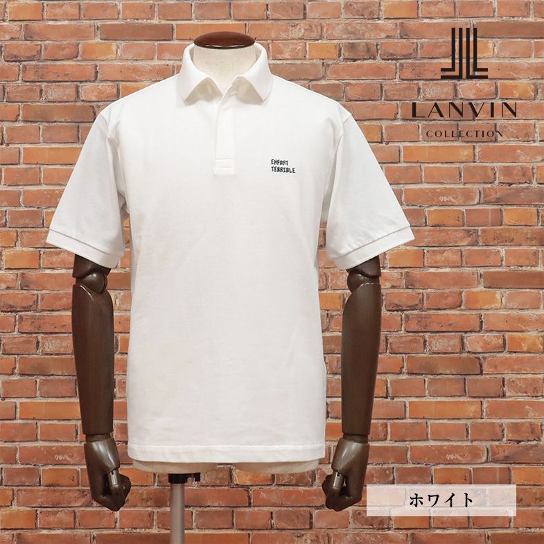 春夏/LANVIN COLLECTION/52サイズ/国産ポロシャツ 清涼カノコ 伸縮性 無地 台襟 BIGシルエット 半袖 新品/白/ホワイト/ib177/