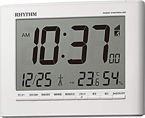 ホワイト リズムRHYTHM 目覚まし時計 電波時計 デジタル 温度 湿度 カレンダー ホワイト 12.9x16.9x2.8cm 8RZ203SR03