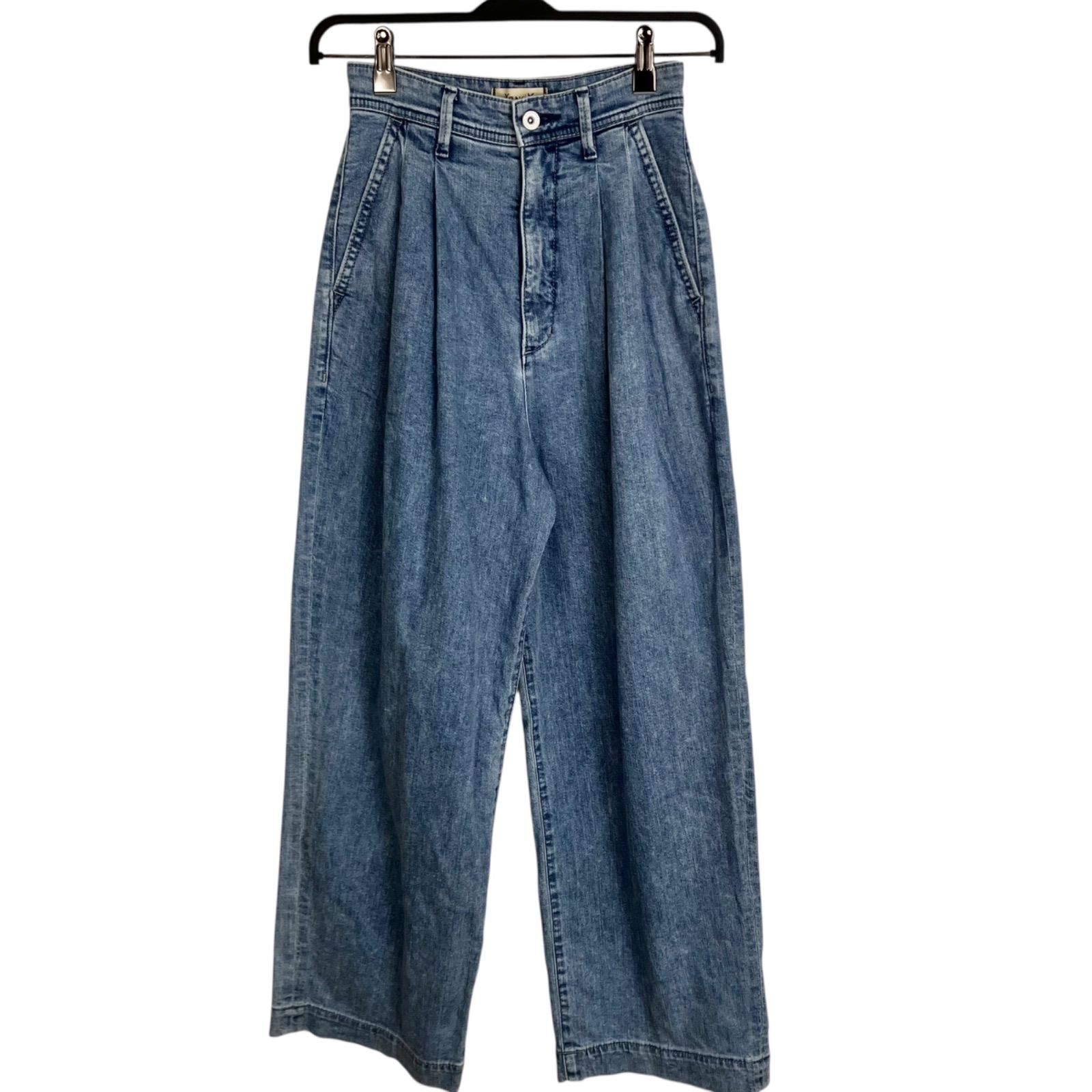 YANUK 2025SS Tuck Wide Pants XS SAX サックスブルー 水色 デニム ワイド ヤヌーク コットン 57141304