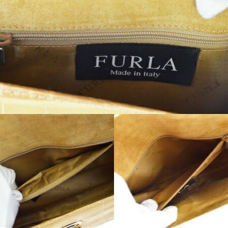 FURLA フルラ クロコ型押し ハンドバッグ ピンクベージュ 未使用保管品 中古・古着通販】FURLA (フルラ) クロコ型押しバッグ ピンク｜ブランド