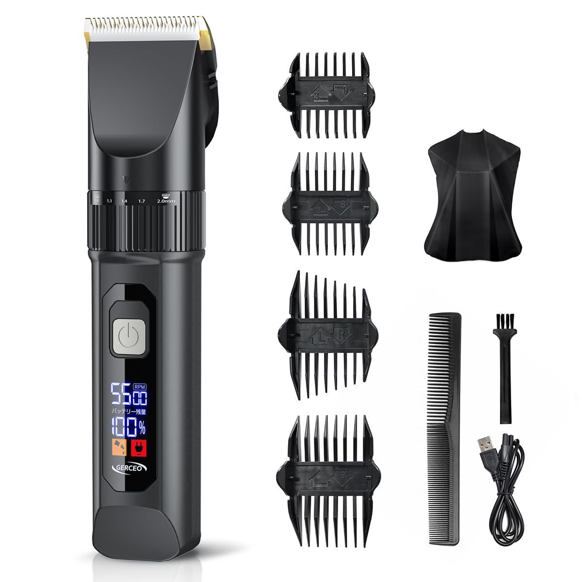 水洗い可 IPX7防水 大容量バッテリー内蔵 散髪用 4段階スピード調節 5  