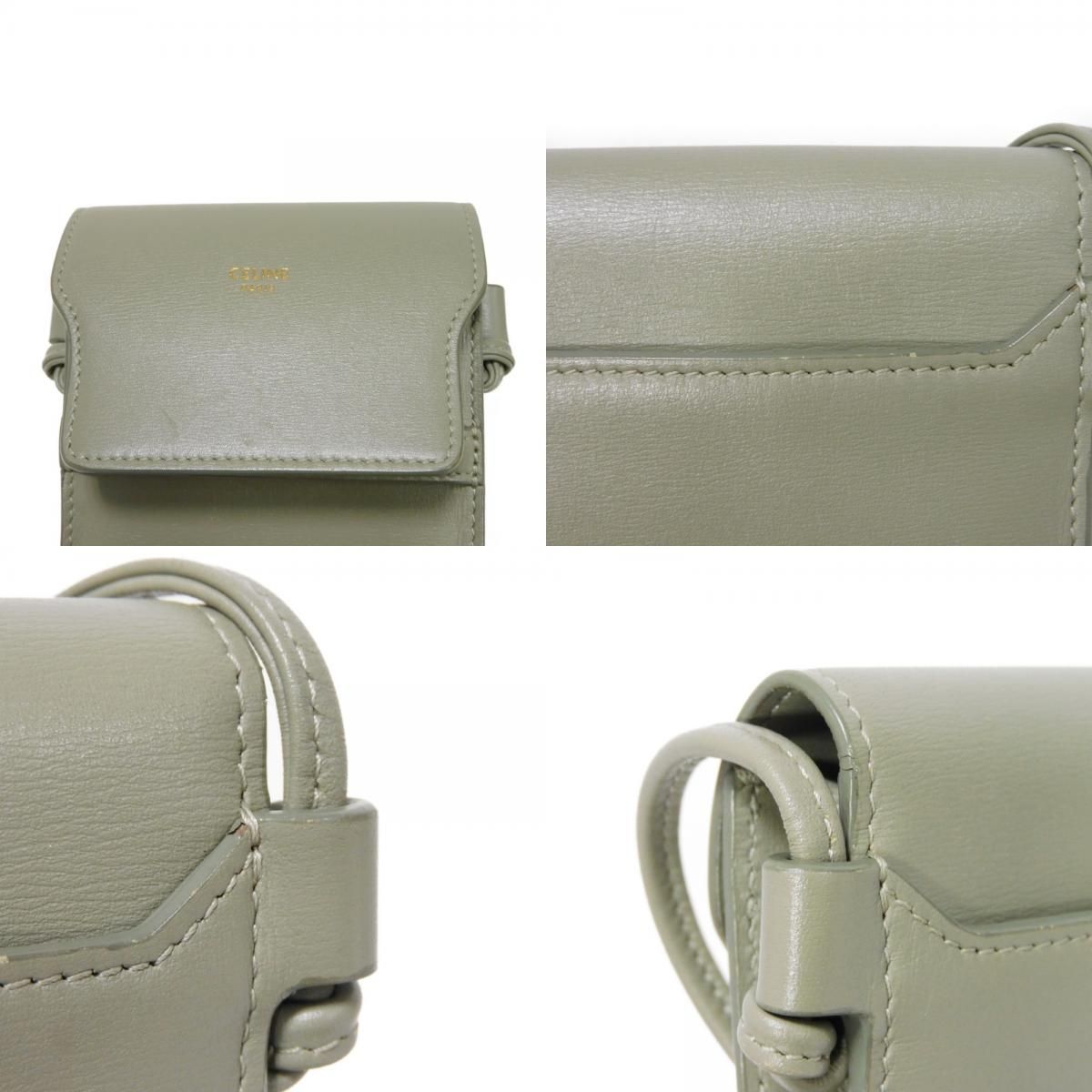 CELINE セリーヌ モバイル ポーチ 箔押し カーキ グレー フォン