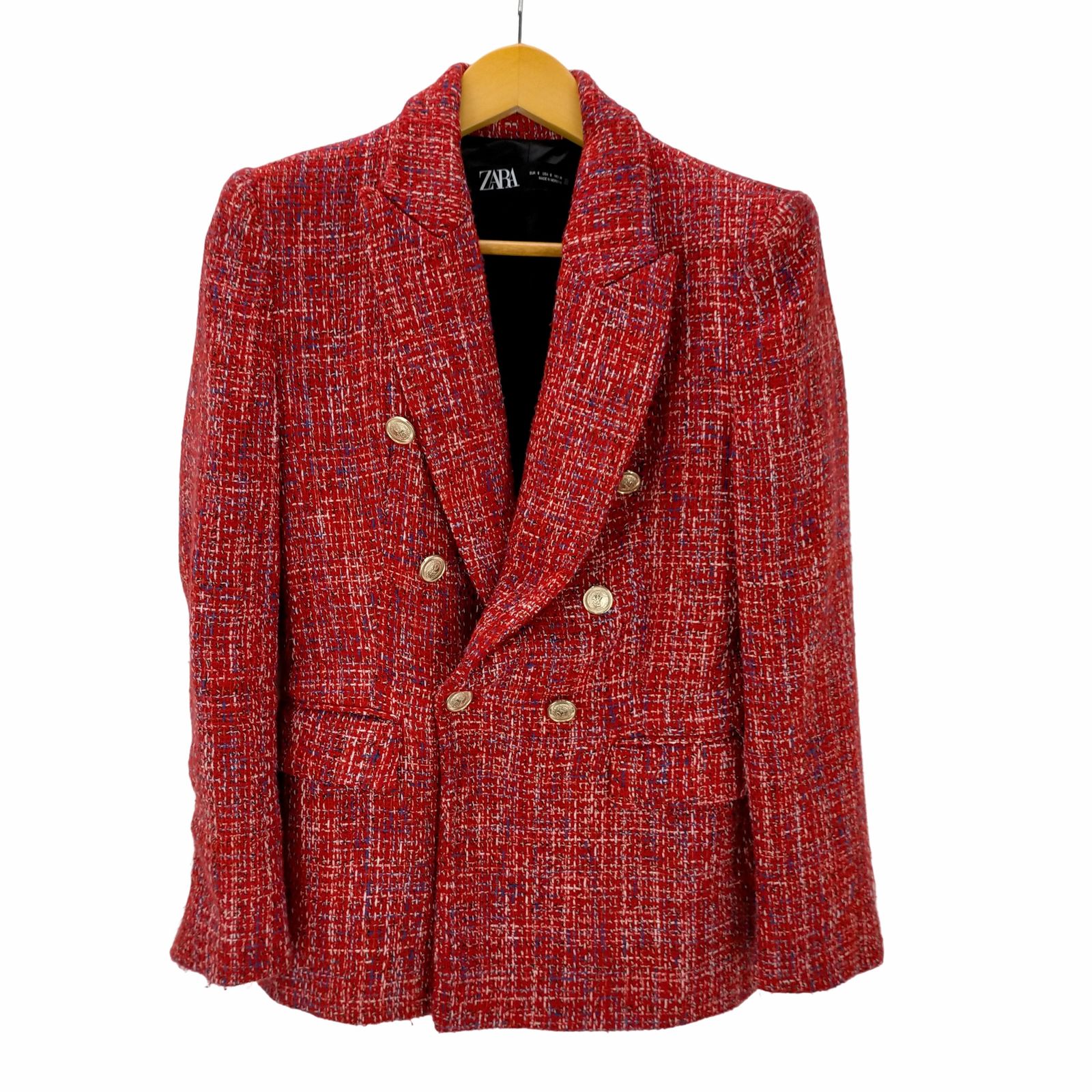 ザラ ZARA RED DOUBLE BREASTED TEXTURED JACKET BLAZER レディース