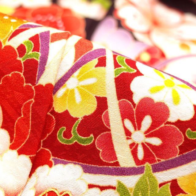 振袖 身丈162cm 裄丈66cm M 袷 花井幸子 やまと 落款 縮緬 赤茶 正絹