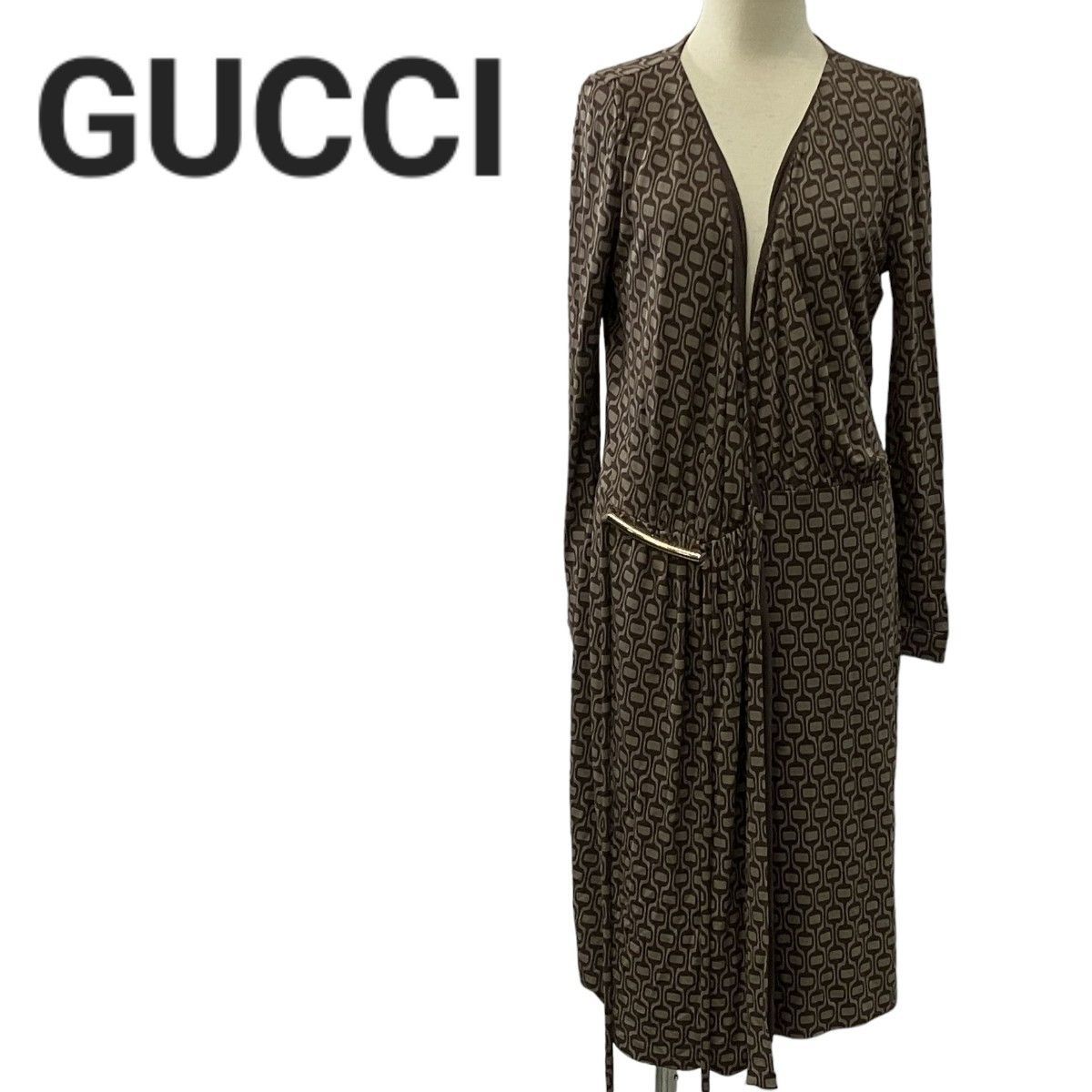 GUCCI グッチ カシュクールワンピース ホースビット 総柄 チェーン 