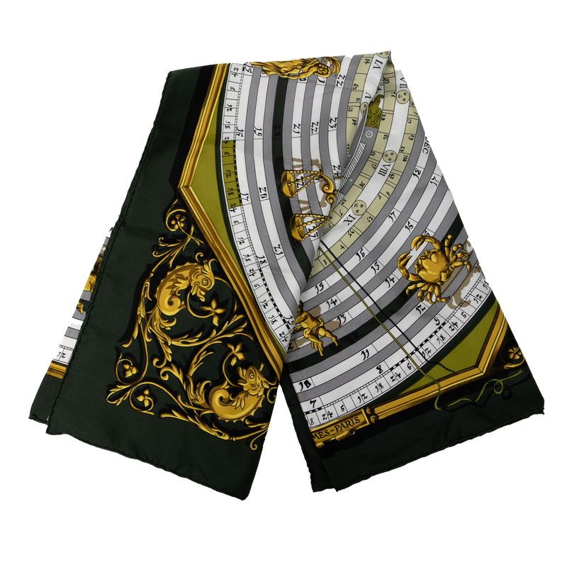 エルメス カレ90 DIES ET HORE 占星術 グリーン ホワイト マルチカラー シルク レディース HERMES 1-0235359