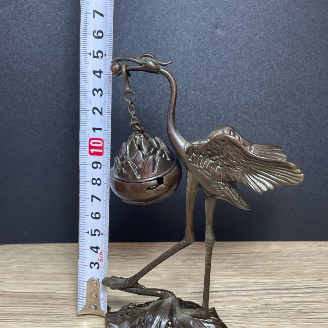 銅 細工 鶴香炉 蓮華弔炉 檀香炉 茶道具 香道具 装飾品 工芸品