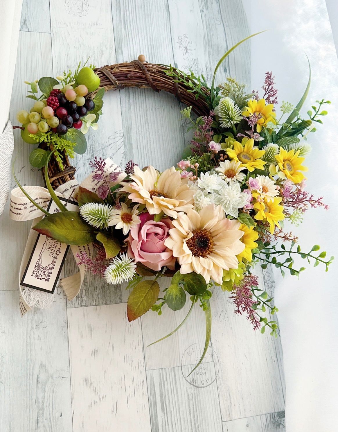 フラワーリース　ローズリース　玄関リース　造花 フラワーリース 玄関リース パステルカラー ローズ ミニローズ