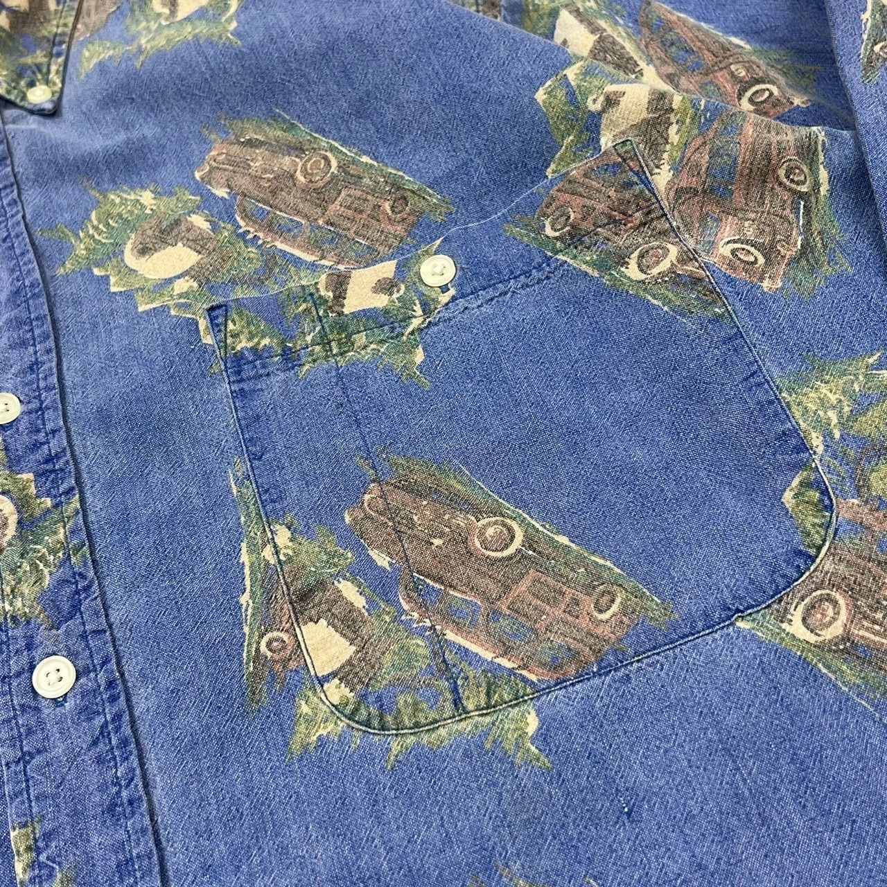 90s CHAPS チャップス Ralph Lauren 兵隊タグ 総柄 車 ボタン