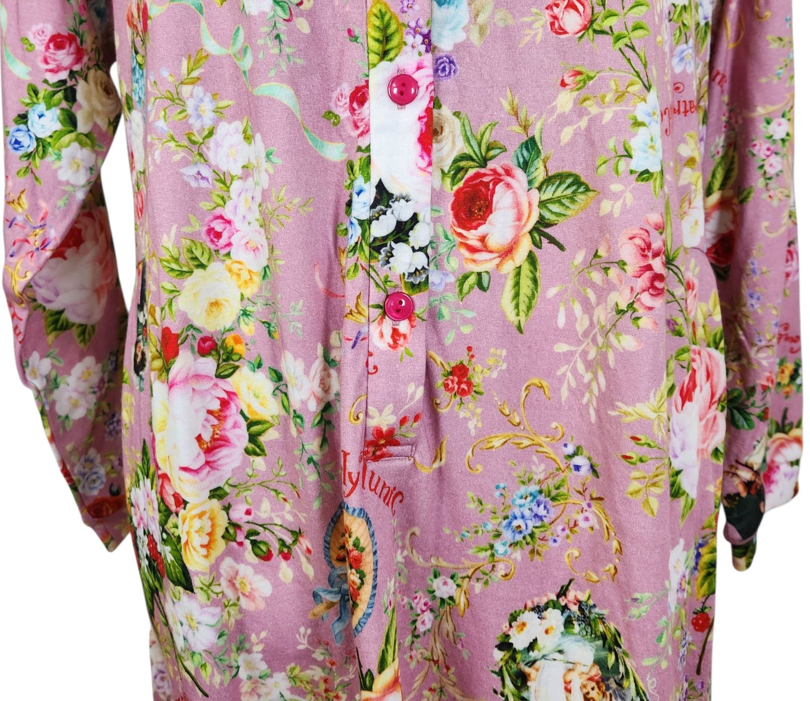 最高の品質、最低の価格！ 鴨居羊子パジャマ ♥ TUNIC 秋物 丸首半開長袖ワンピ―ス 40接結ローズエンジェル ピンク色 26414