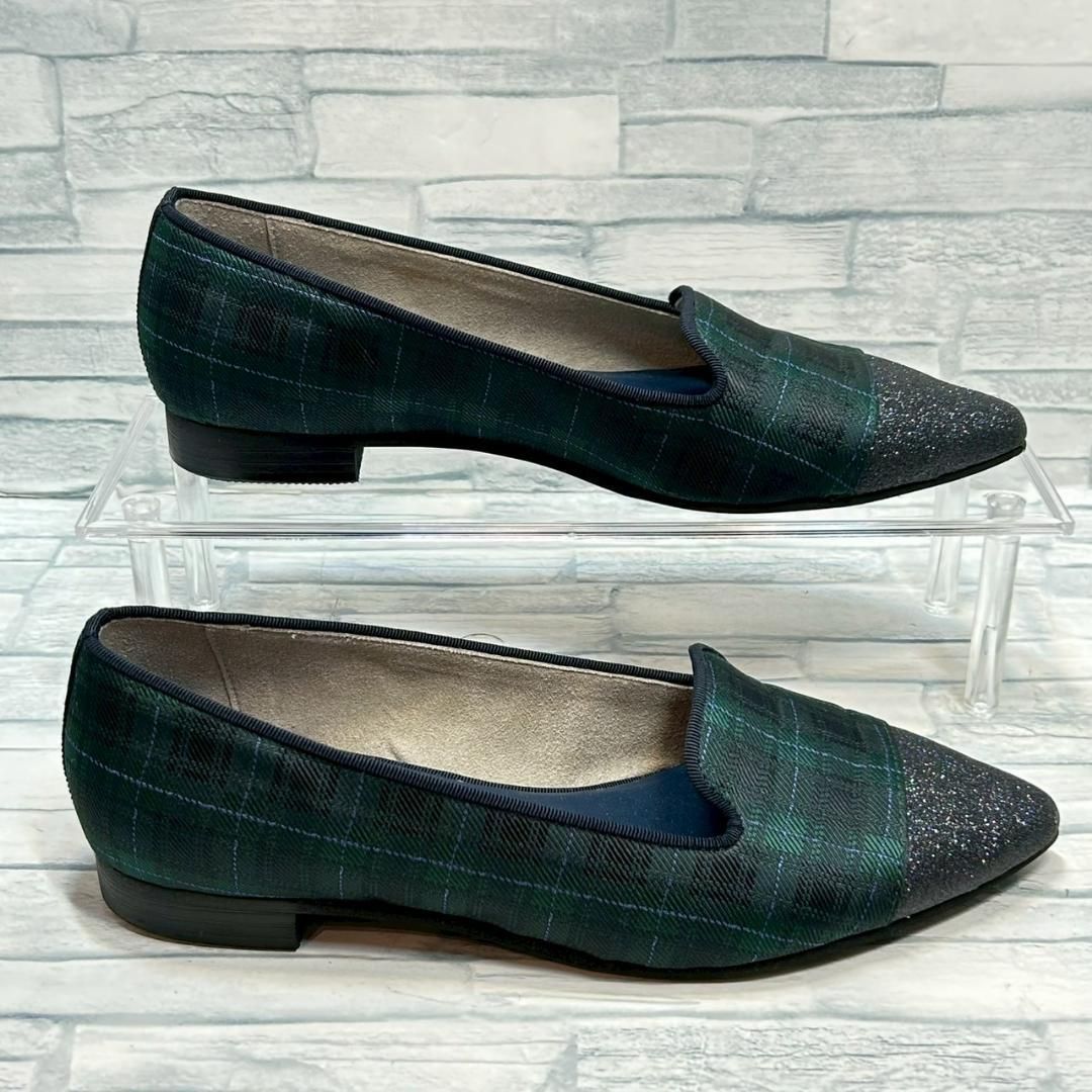 美品】DIANA パンプス グリッター チェック柄 ポインテッドトゥ 22.5cm