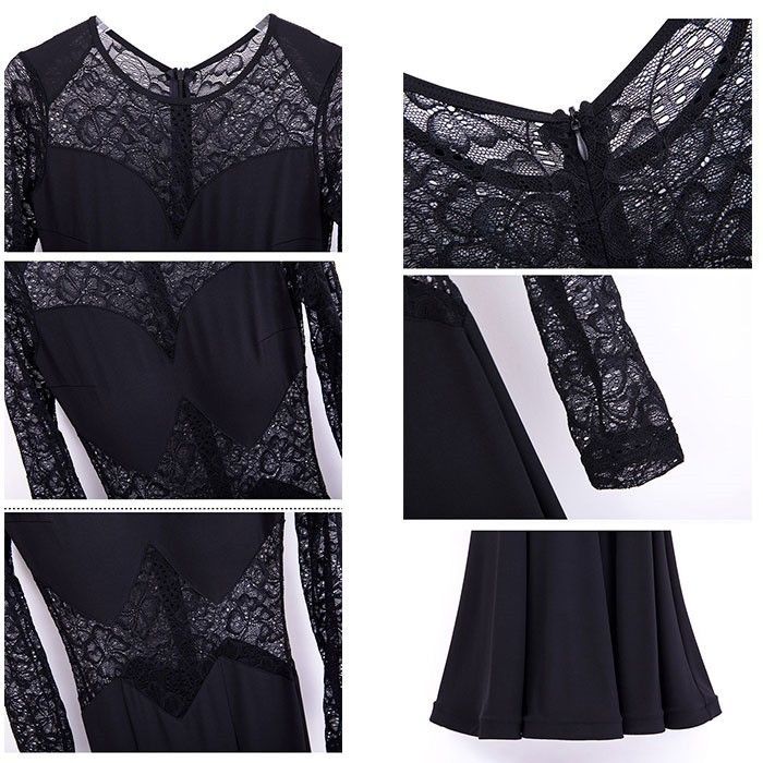 社交ダンス ドレス ロングドレス フリル 長袖 透視感 モダンドレス 社交ダンス衣装 モダン ワルツ ワンピース ダンス衣装 ステージ衣装 パーティー 発表会 競技用 コンクール 練習着 レッスン 舞台用 演奏会 ブラック 黒 LLC-HASEGAWATOSO_COM