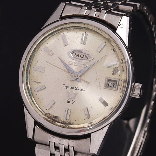 腕時計メンズ動作良好シチズンCITIZENクリスタルセブン中古21石アンティーク 腕時計メンズ動作良好シチズンCITIZENクリスタルセブン27石4-520882