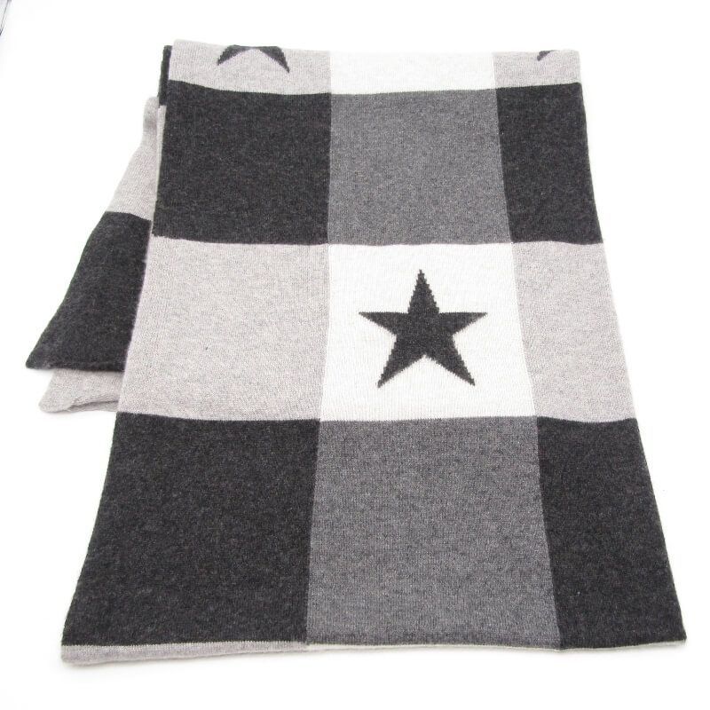 QUEENE AND BELLE クイーンアンドベル ストール カシミヤ チェック 14-080-510-0021-3-0 ショール マフラー 星柄 グレー 28011114