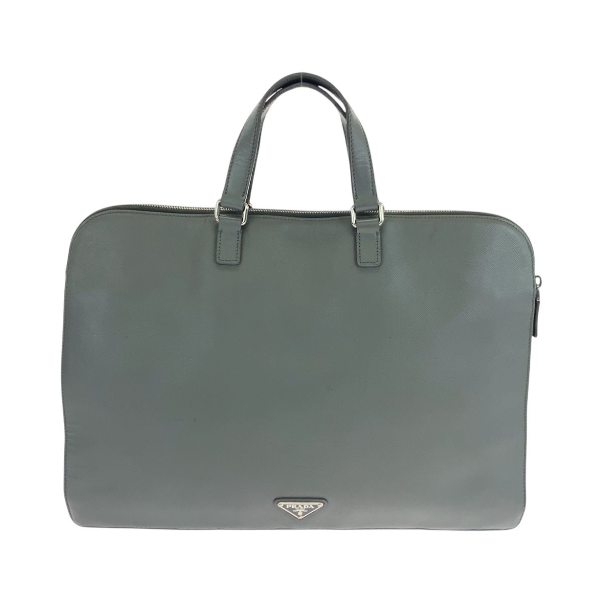 【PRADA】ビジネスバッグ　三角ロゴプレート　サフィアーノレザー　グレー 専用【PRADA】ビジネスバッグ 三角ロゴプレート サフィアーノレザー