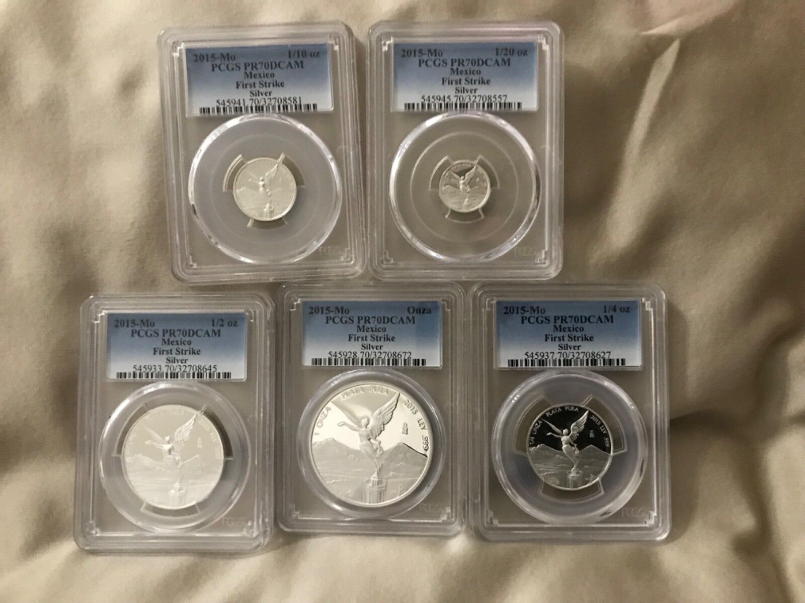 2015 Mexico 5-Coin Silver Proof Set PCGS PR70 FIRST STRIKE. Absolutely stunning