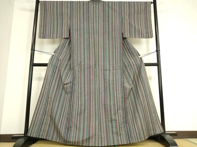 平和屋着物▽上質な紬 単衣 草葉文 正絹 逸品 DAAT9727az