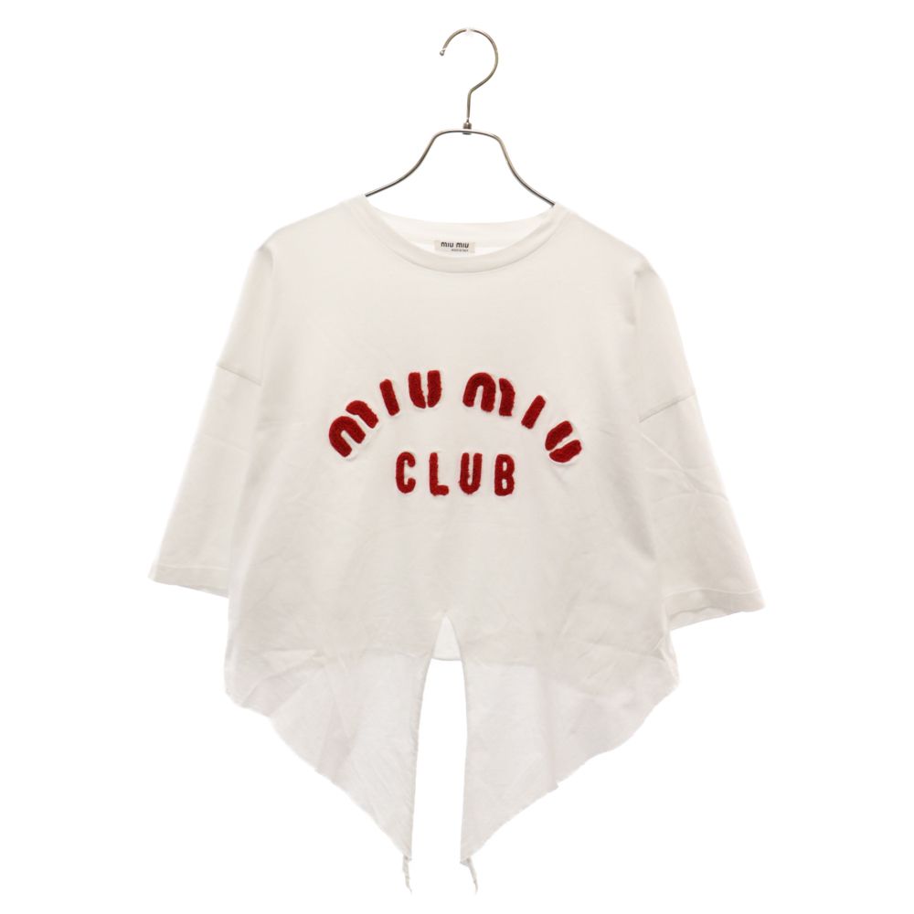 miumiu ミュウミュウ ロゴ刺繍 クロップド半袖Tシャツ カットソー ホワイト MJN355 1QHT レディース miumiu (ミュウミュウ) ロゴ刺繍 クロップド半袖Tシャツ カットソー