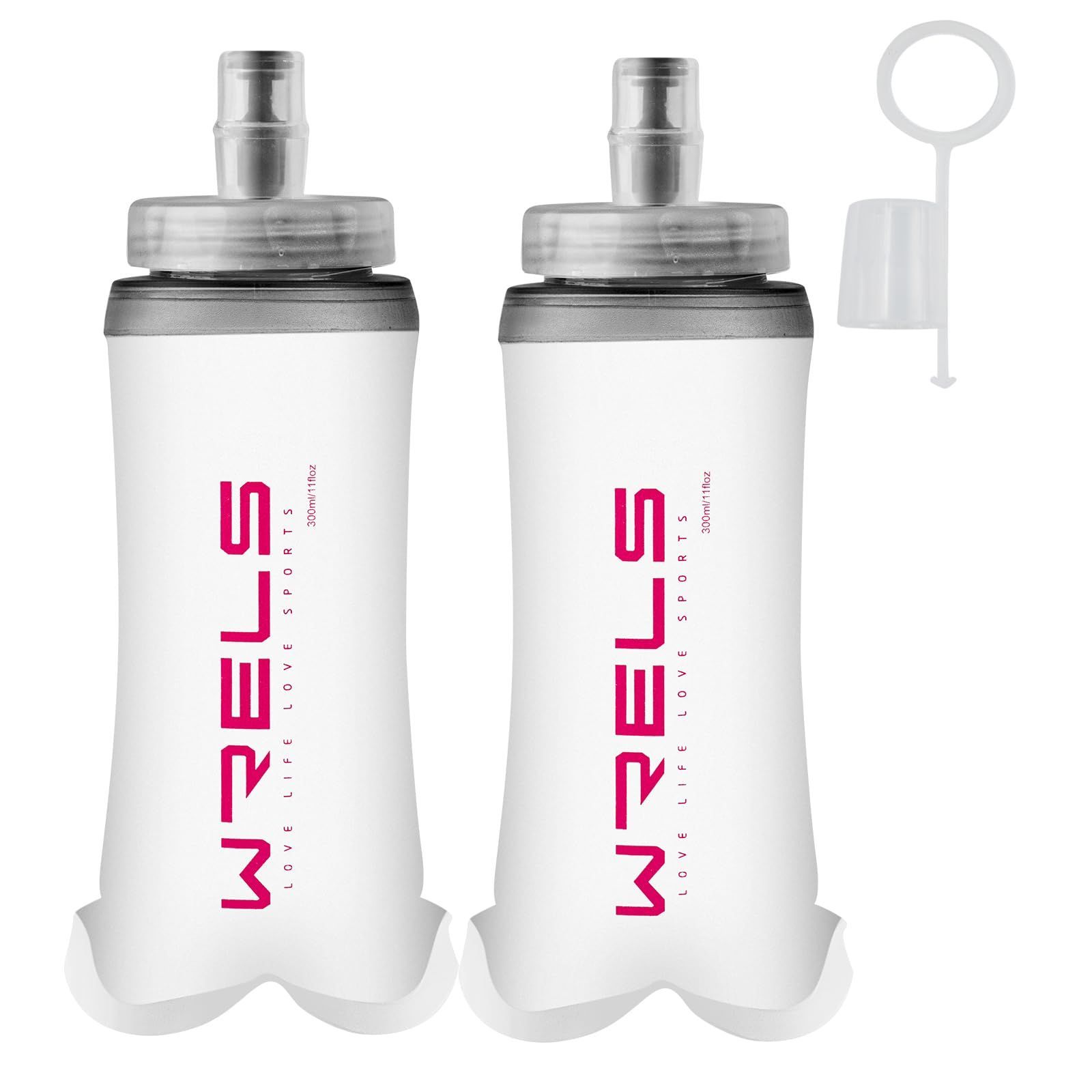 【在庫処分】折りたたみ ハイキング 登山 トレラン ウォーターボトル ハイドレーションボトル 300ml/500ml 防塵キャップ付き（赤、300ml*2） ボトル マラソン ソフト 水筒 ランニング ソフトフラ