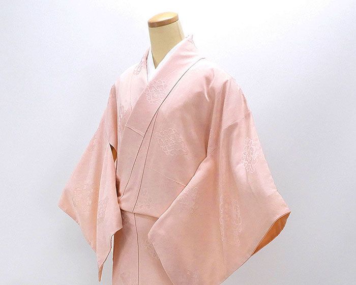 コ*ン様 特価❗️新品未使用❗️パールトーン加工済❗️正絹 単衣 大人ピンク 裄 中古】 小紋 単衣 着物 リサイクル 正絹 春 秋 コーラルピンク