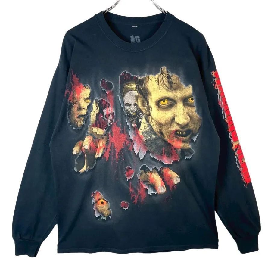 ウォーキングデッドTHE WALKING DEAD長袖TシャツロンTムービーTホラー映画T両面プリント袖プリント大判プリントデカプリントゾンビ黒ブラックフェード赤レッドvintageヴィンテージ50423