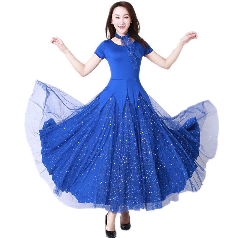 25年 プロ仕様 競技用 モダンダンスワンピース ワルツフルスカート 社交ダンスドレス 社交ダンスロングドレス 競技会用ステージ衣装
