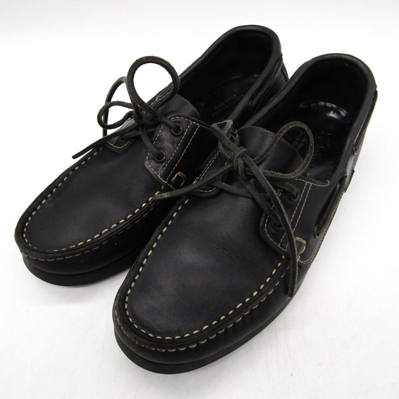 パラブーツ モカシン Veritable Mocassin Cousu Main デッキシューズ 靴 黒 メンズ 8.5サイズ ブラック Paraboot 【中古】