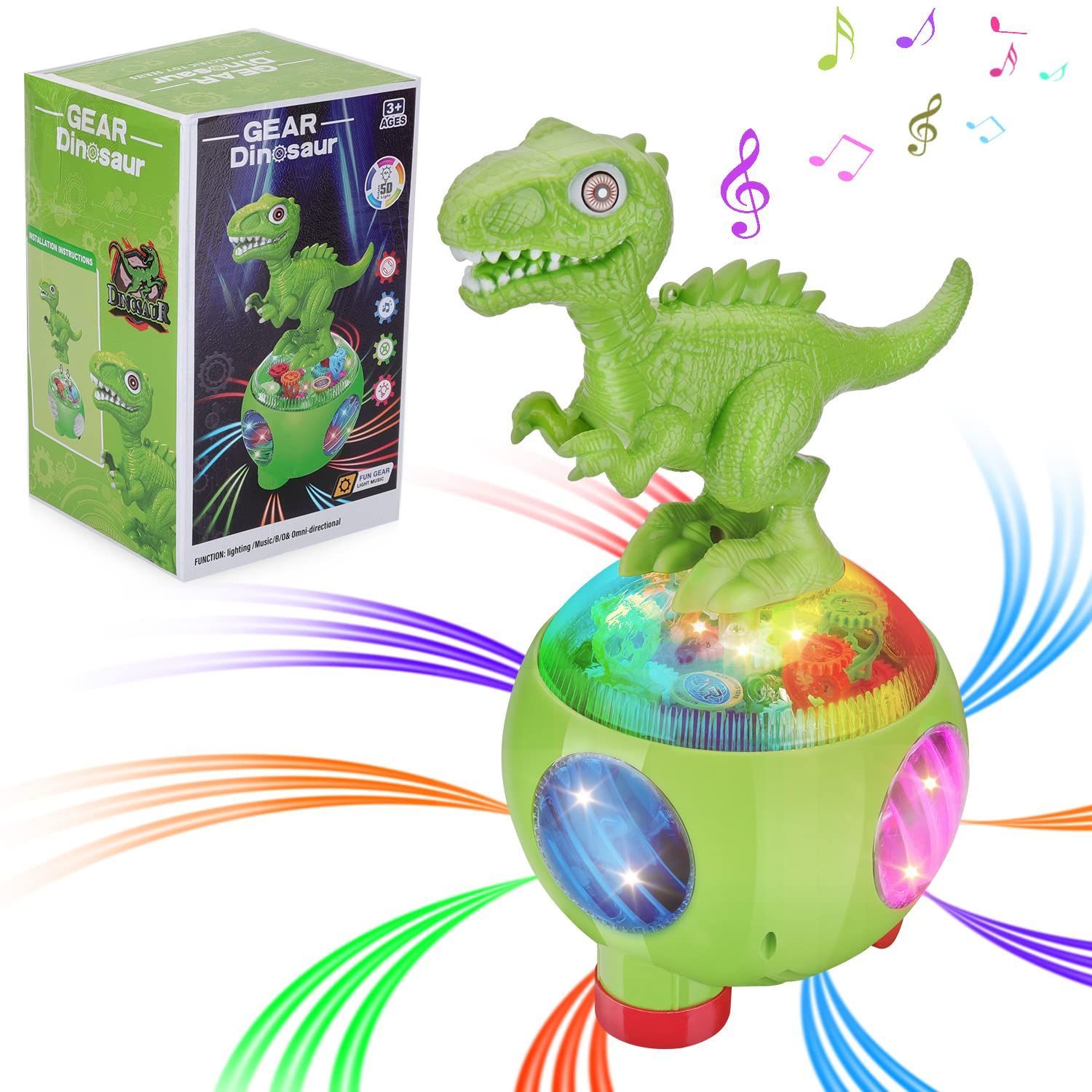 【特価商品】恐竜のおもちゃのギアカー、カラフルなライト、ウォーキング、歌、自動障害物回避、魅力的なライト、透明なギアのおもちゃ、子供向けのおもちゃとギフト、クロール能力の