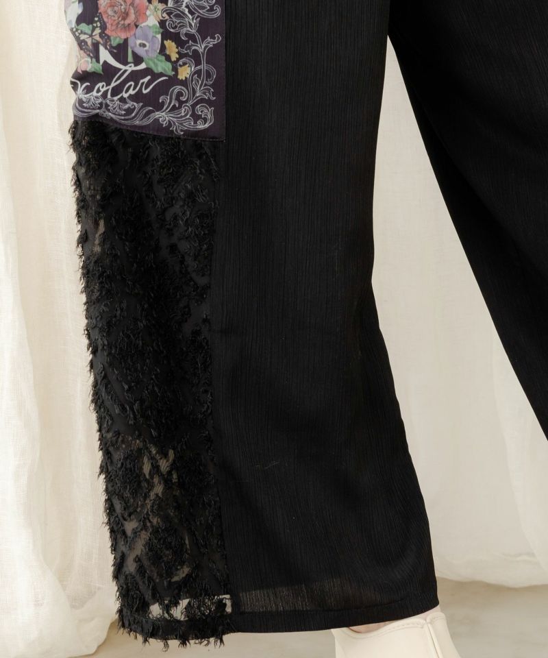 ISScoLar（イズスカラー）花蝶フリンジシフォン 異素材MIXカーゴ