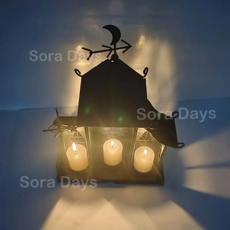 置物 オブジェ キャンドルスティック ハウス ハロウィン かわいい おしゃれ アンティーク風 ナチュラル レトロ インテリア 北欧 デコレーション 装飾 パーティー ホーム キャンドルホルダー ランタン風 置き型 飾り イベント 雑貨 25×13×37cm