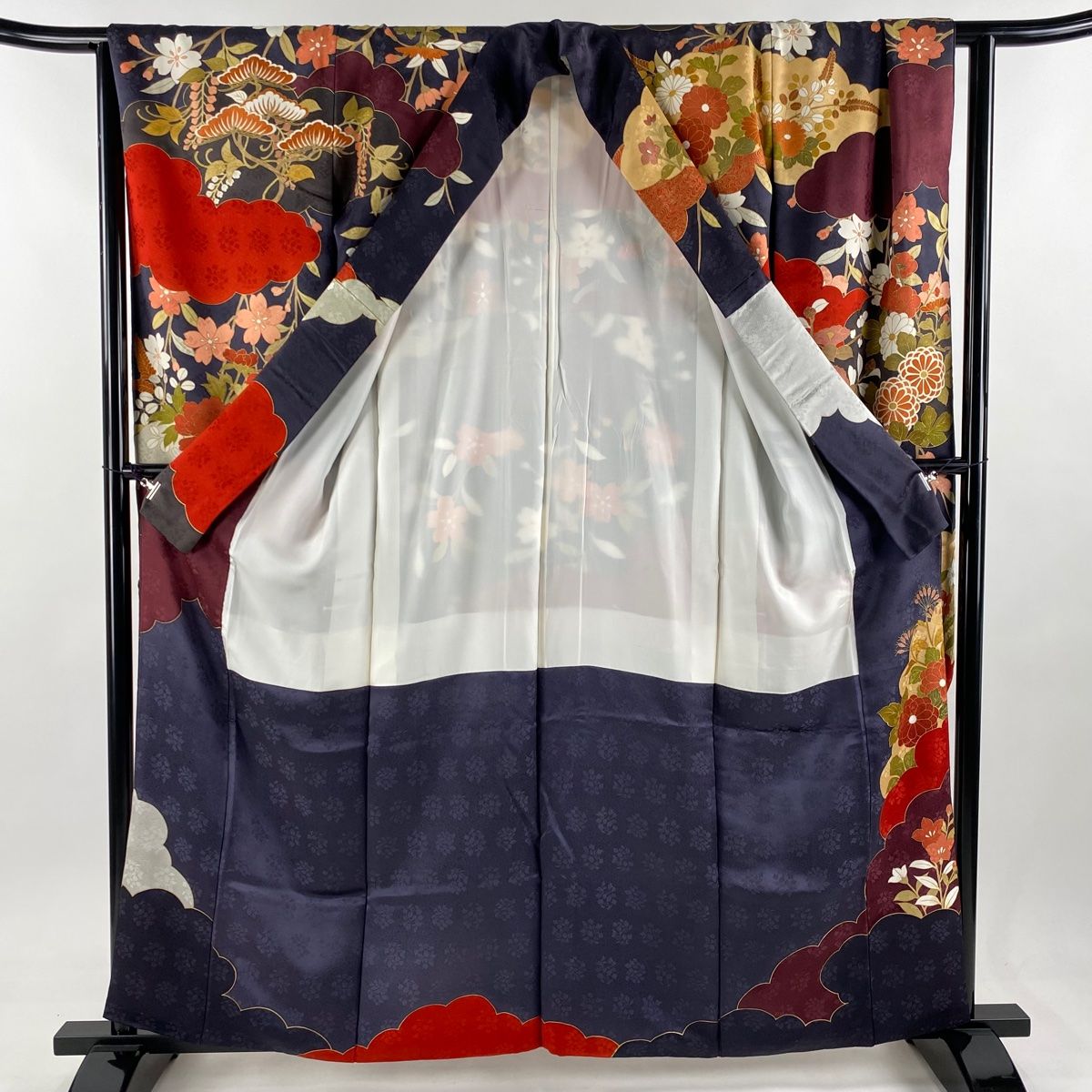 振袖 身丈160cm 裄丈66cm M 袷 藤井寛 落款 菊 雲文 金糸 金彩