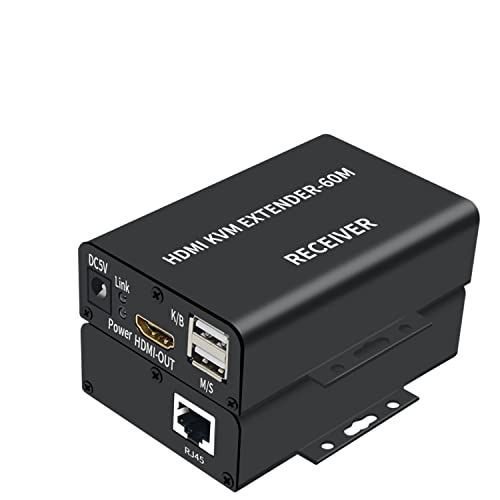 60M 4K HDTV 120M KVMエクステンダーHDMI互換USBエクステンダー CAT6 RJ45 Lanイーサネットエクステンダー ループ3.5mmオーディオIR制御付き 60M