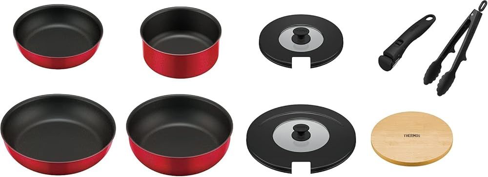 サーモス デュラブルシリーズ 取っ手のとれるフライパン9点セットAA IH対応 レッド KSA-9A R