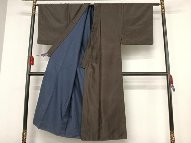 平和屋着物●男性　紬　アンサンブル　黒鳶色　正絹　逸品　AAAV9075np 平和屋着物○男性 紬 アンサンブル 黒鳶色 正絹 逸品 AAAV9075np