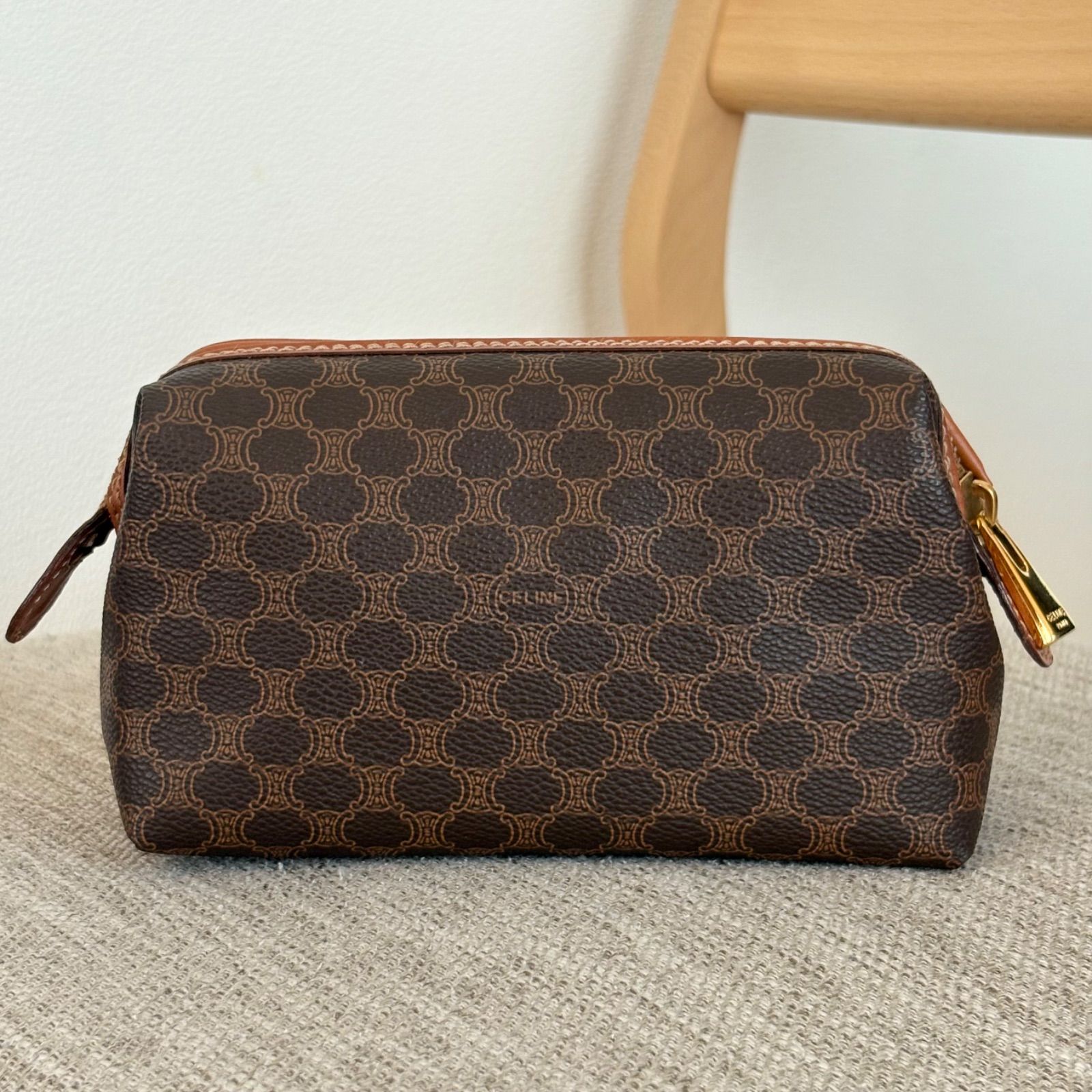 美品 CELINE セリーヌ マカダム ブラウン ゴールド金具 PVC