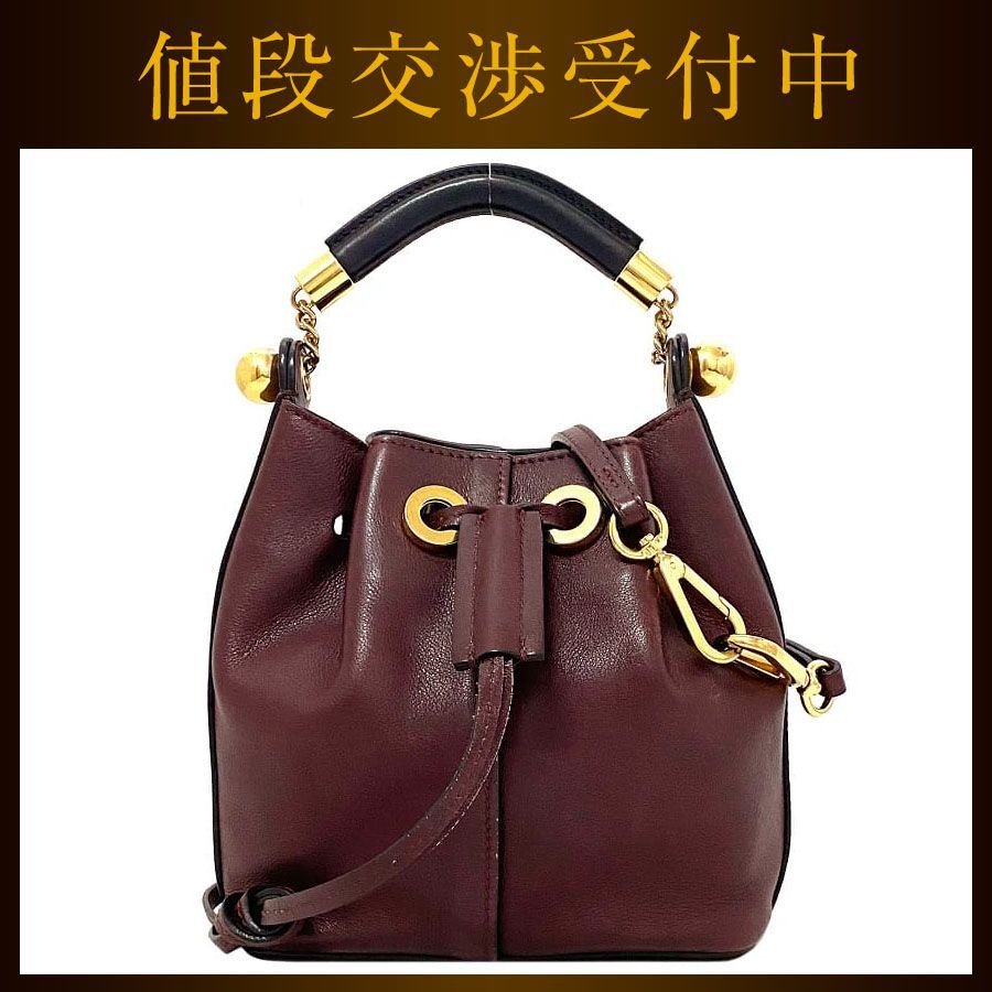 クロエ 巾着 ショルダーバッグ ワインレッド 2way レザー 中古 - メルカリ