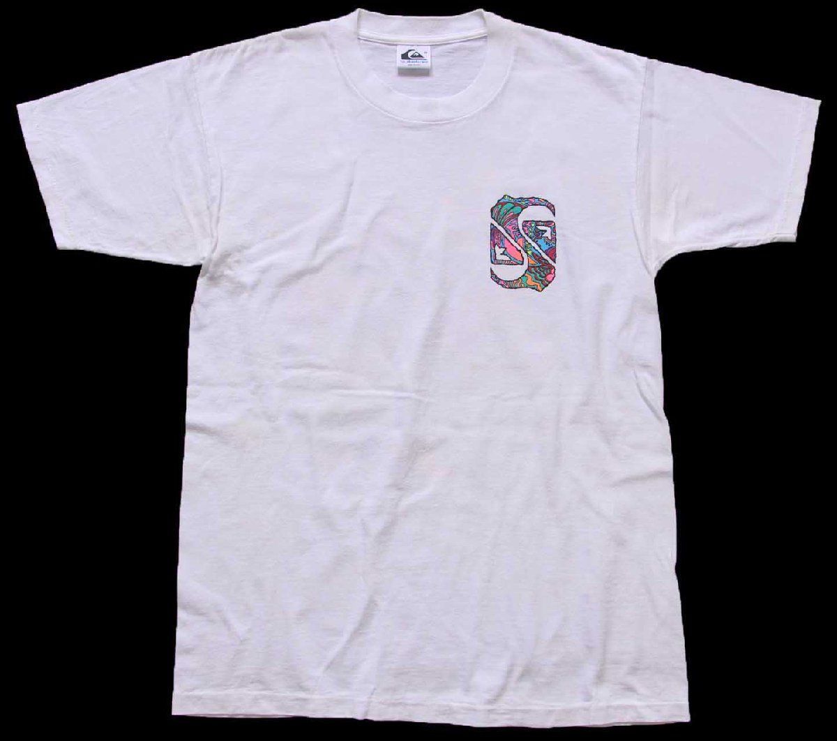90s USA製 Quiksilver アート 両面プリント コットンTシャツ 白