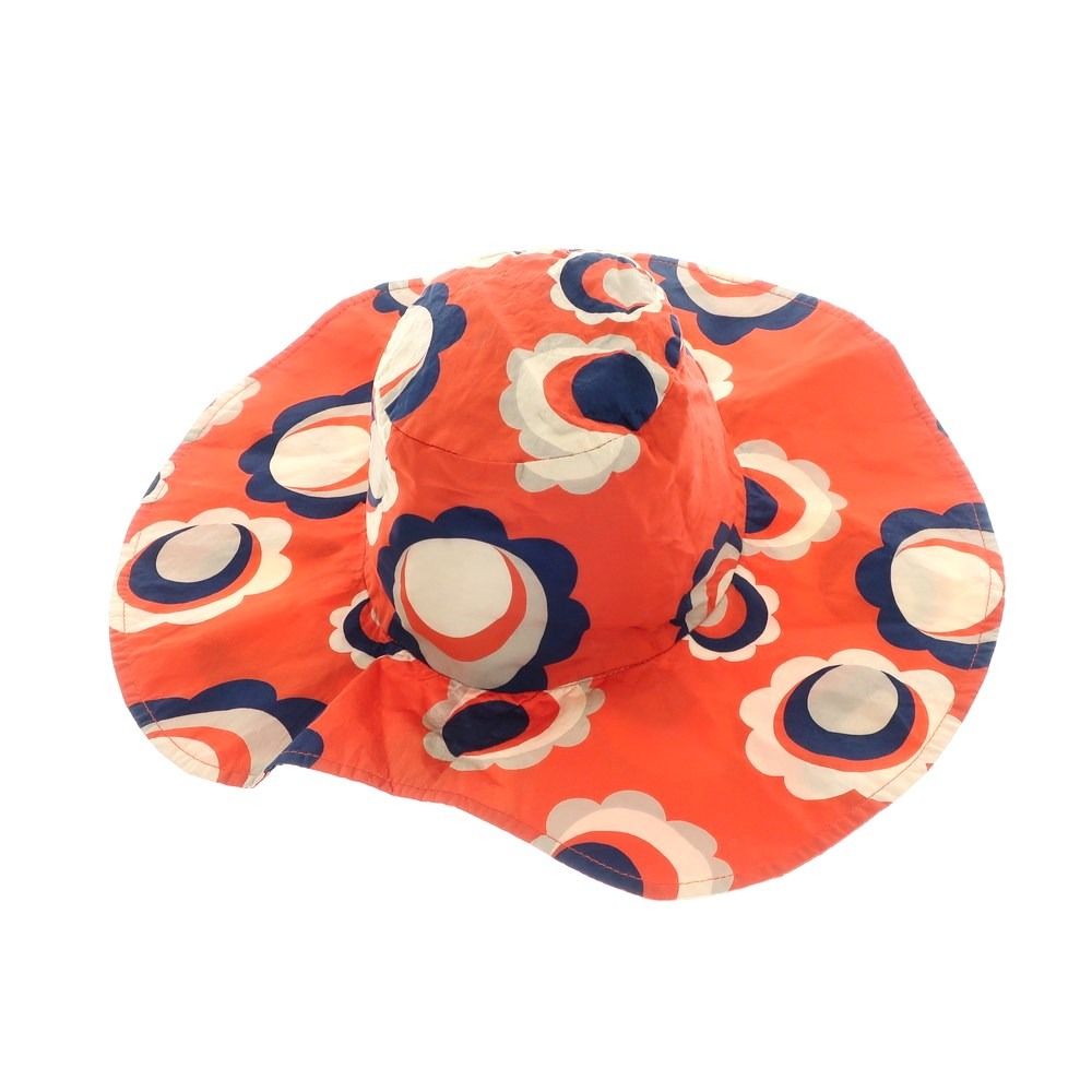 【中古】ニーシャ クロスランド NEISHA CROSLAND シルク フラワー柄 ハット オレンジレッドxネイビー【ユニセックス】