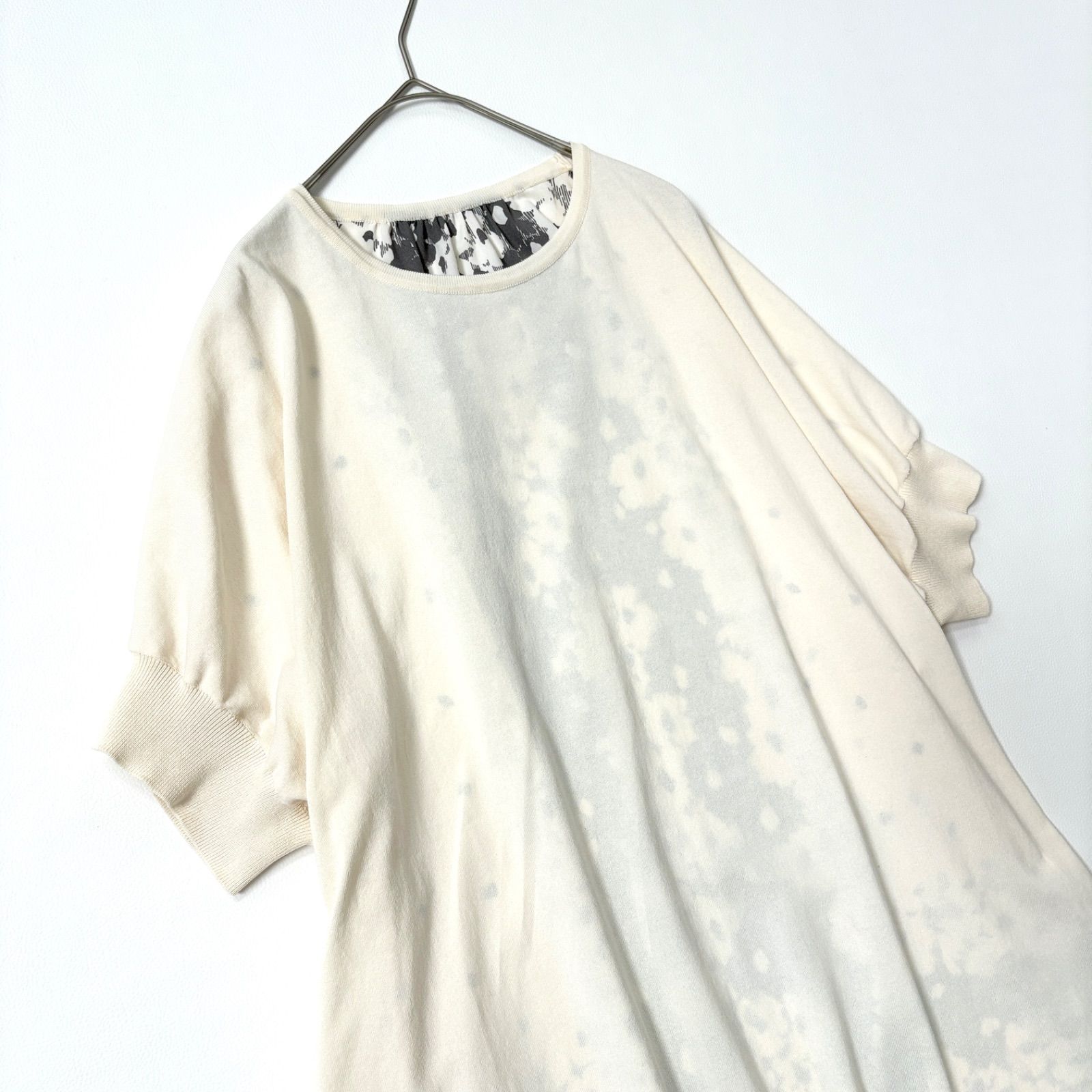 yB98 BEARDSLEY 花パネルニットチュニック フレンチスリーブワンピース 