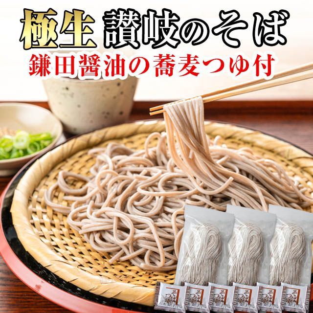 当日出荷（17時頃迄） もっちり感！【極生 讃岐そば   蕎麦つゆ付きセット 6人前】 鎌田醤油製　　（SB）