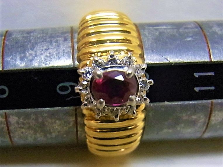 K18Pt900 18金プラチナ コンビ ルビー0.36ct ダイヤ0.12ct