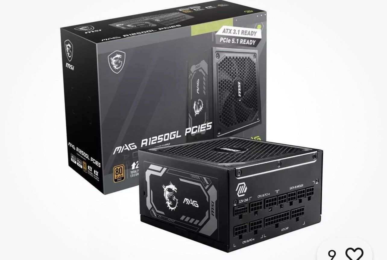 MSI - MPG A1250GS PCIE5 80 ゴールド フルモジュラー ゲーミング PSU デュアル 12V-2x6 ケーブル