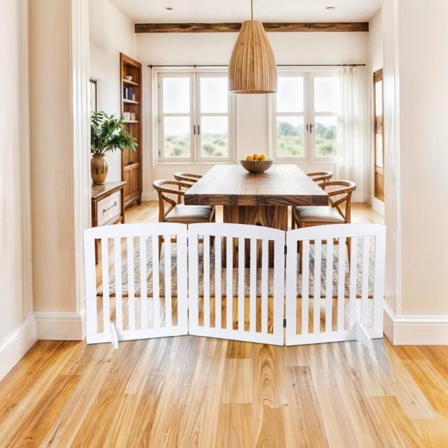 セール実施中。 Pet Republic ペットゲート 木製 犬 ゲート 置くだけゲート 安全柵 折り式バリア 脱走防止 小型犬 中型犬 ペットフェンス 犬用フェンス 飛び出し防止 階段 廊下 出入り口 玄関用 重量6.35kg 幅153x高さ61cm 柵の間隔3cm ホワイ 送料無料の商品多数！