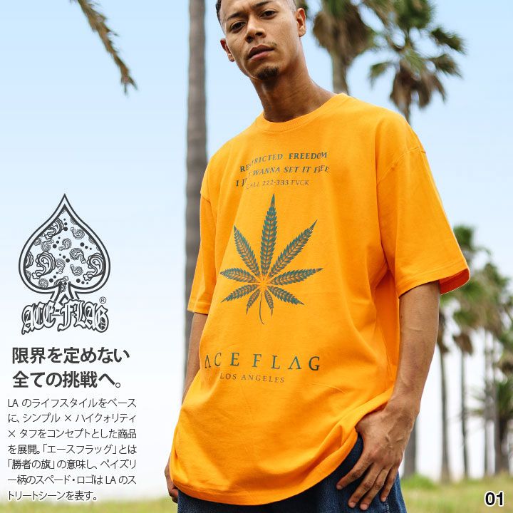 ACEFLAG Tシャツ 半袖 メンズ レディース 春夏用 全4色 大きいサイズ エースフラッグ おしゃれ シンプル 大麻 マリファナ ヘンプ チカーノ b系 ヒップホップ ファッション ストリート系 ハイ ブランド 服 AF-TS-TS-053